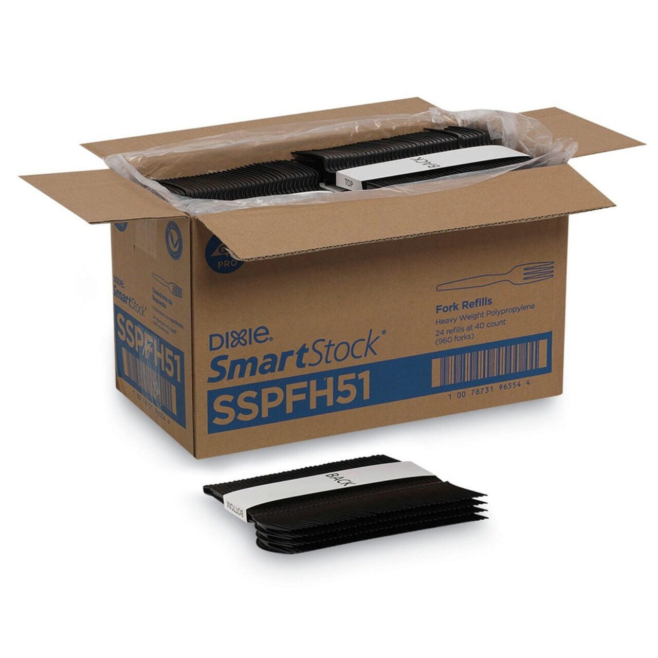 Dixie SmartStock Series-O 6 in. Heavyweight Plastic Cutlery Forks Refill - Black (40/Pack, 24 Packs/Carton)